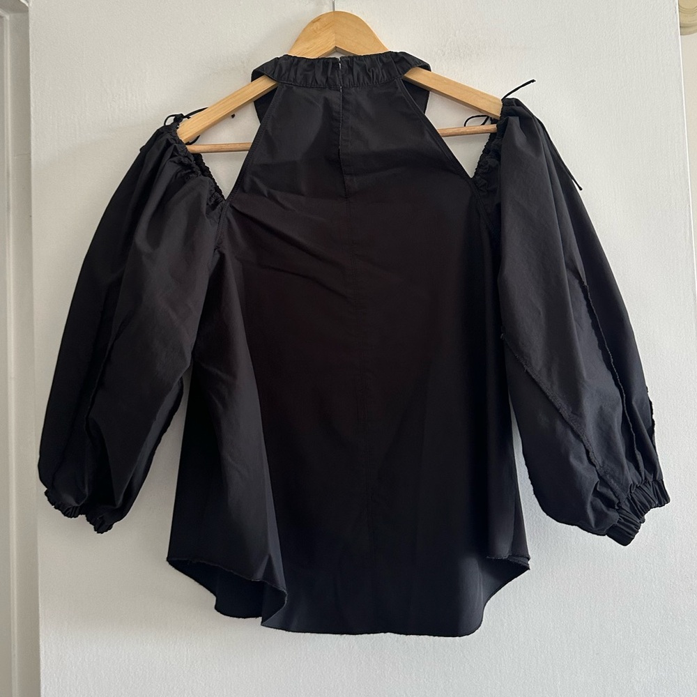 Jonathan Simkhai Black Designer Off Shoulder Cut Out Balloon Sleeve Josie Blouse - Picture 8 of 12